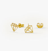 Diamond Shaped Stud Earrings | 14K Solid Gold - Mionza Jewelry-14K Solid Gold, Diamond Shape, Everyday Earrings, Everyday Studs, Geometric Earrings, Geometric Jewelry, Gold Diamond Studs, gold geometric earrings, Gold Stud Earrings, Minimalist Earrings, Solid Gold Earrings, Stud Earrings