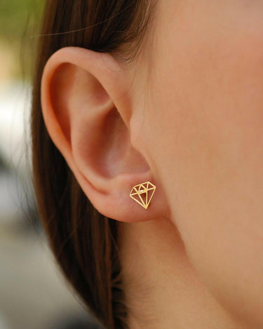 Diamond Shaped Stud Earrings | 14K Solid Gold - Mionza Jewelry-14K Solid Gold, Diamond Shape, Everyday Earrings, Everyday Studs, Geometric Earrings, Geometric Jewelry, Gold Diamond Studs, gold geometric earrings, Gold Stud Earrings, Minimalist Earrings, Solid Gold Earrings, Stud Earrings