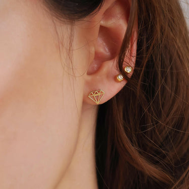 Diamond Shaped Stud Earrings | 14K Solid Gold - Mionza Jewelry-14K Solid Gold, Diamond Shape, Everyday Earrings, Everyday Studs, Geometric Earrings, Geometric Jewelry, Gold Diamond Studs, gold geometric earrings, Gold Stud Earrings, Minimalist Earrings, Solid Gold Earrings, Stud Earrings