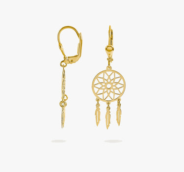 Dreamcatcher Dangle Earrings | 14K Solid Gold Mionza