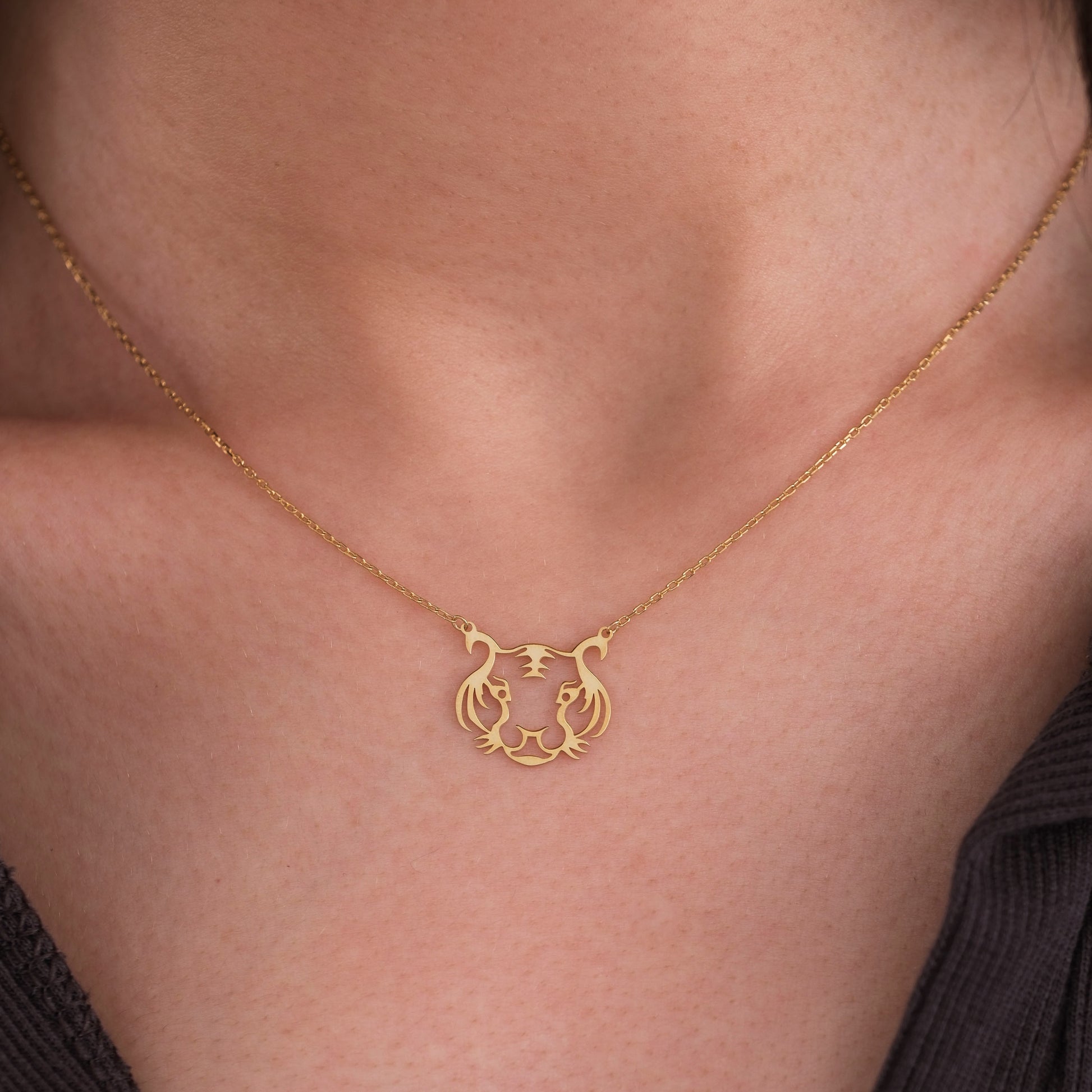 Tiger Charm Necklace | 14K Solid Gold
