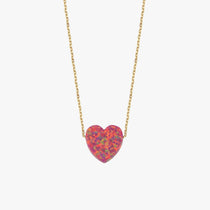 Dainty Opal Heart Necklace in 14K Solid Gold