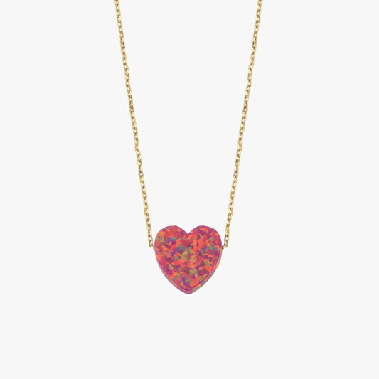 Dainty Opal Heart Necklace | 14K Solid Gold