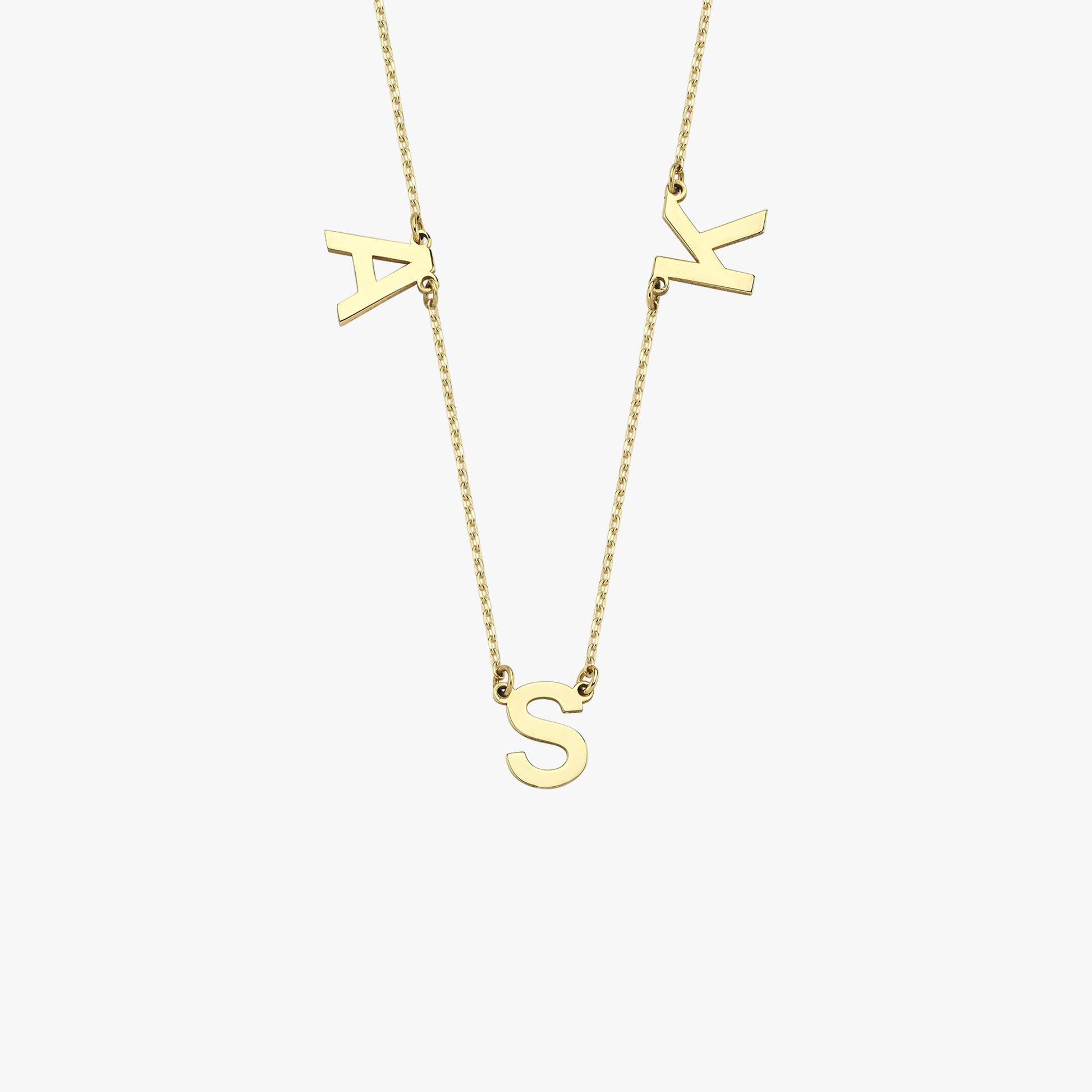 3 Initial Necklace | 14K Solid Gold