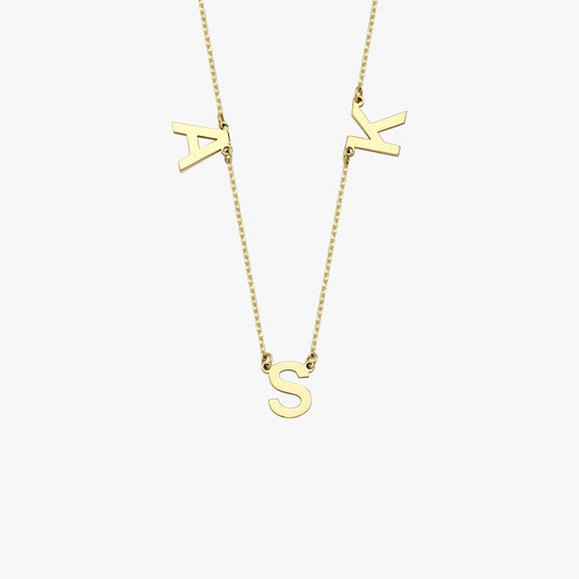 3 Initial Necklace | 14K Solid Gold