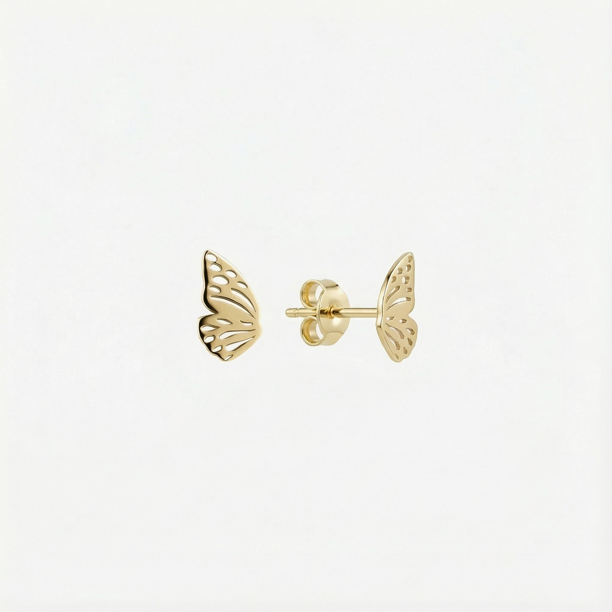 Butterfly Wing Stud Earrings | 14K Solid Gold