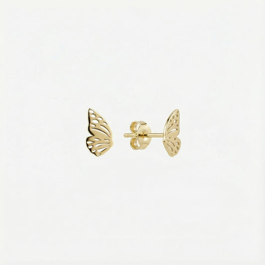 Butterfly Wing Stud Earrings | 14K Solid Gold