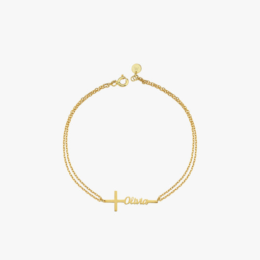 Cross Name Bracelet | 14K Solid Gold