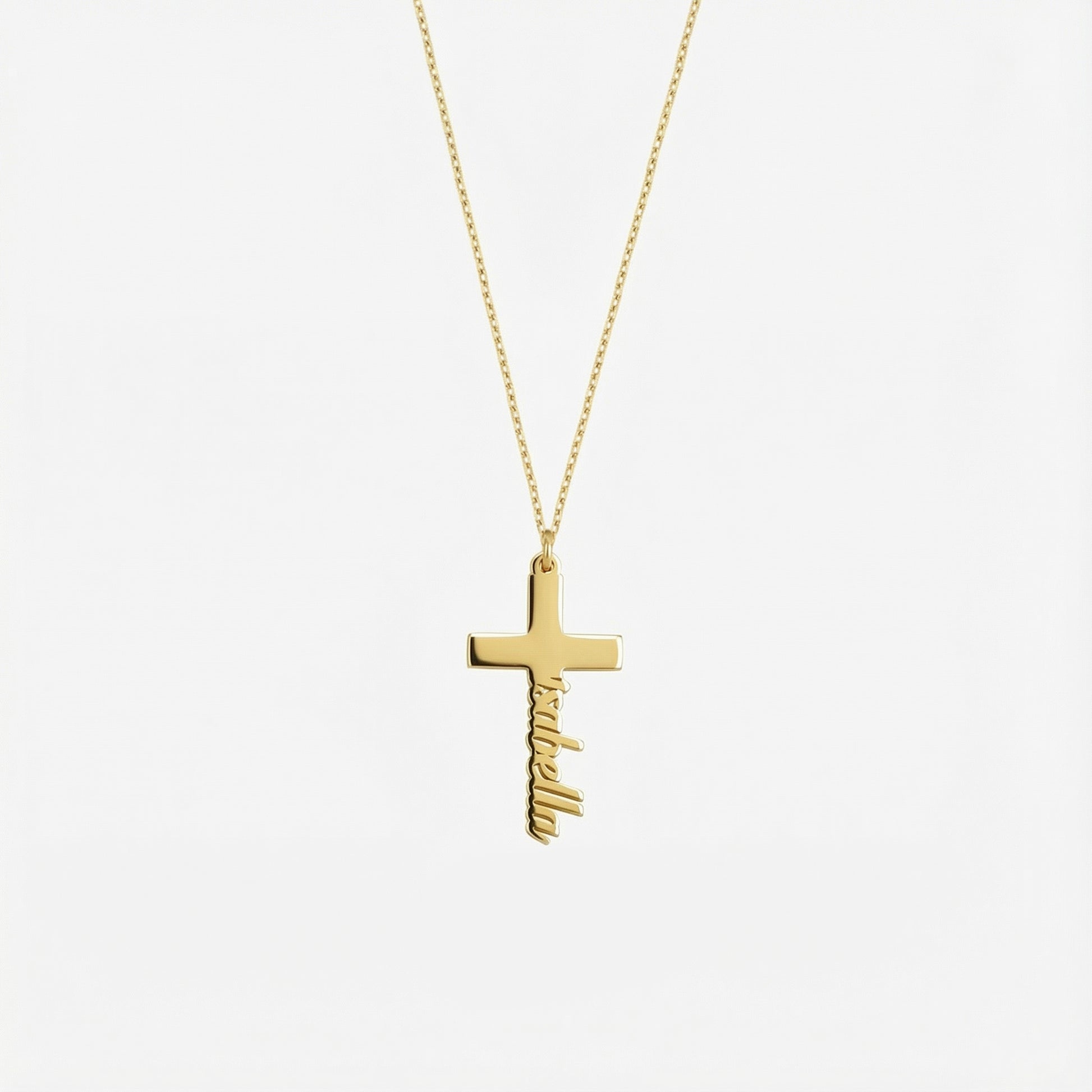 Cross Name Necklace | 14K Solid Gold
