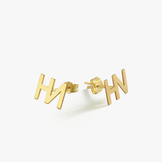 Letter Stud Earrings | 14K Solid Gold