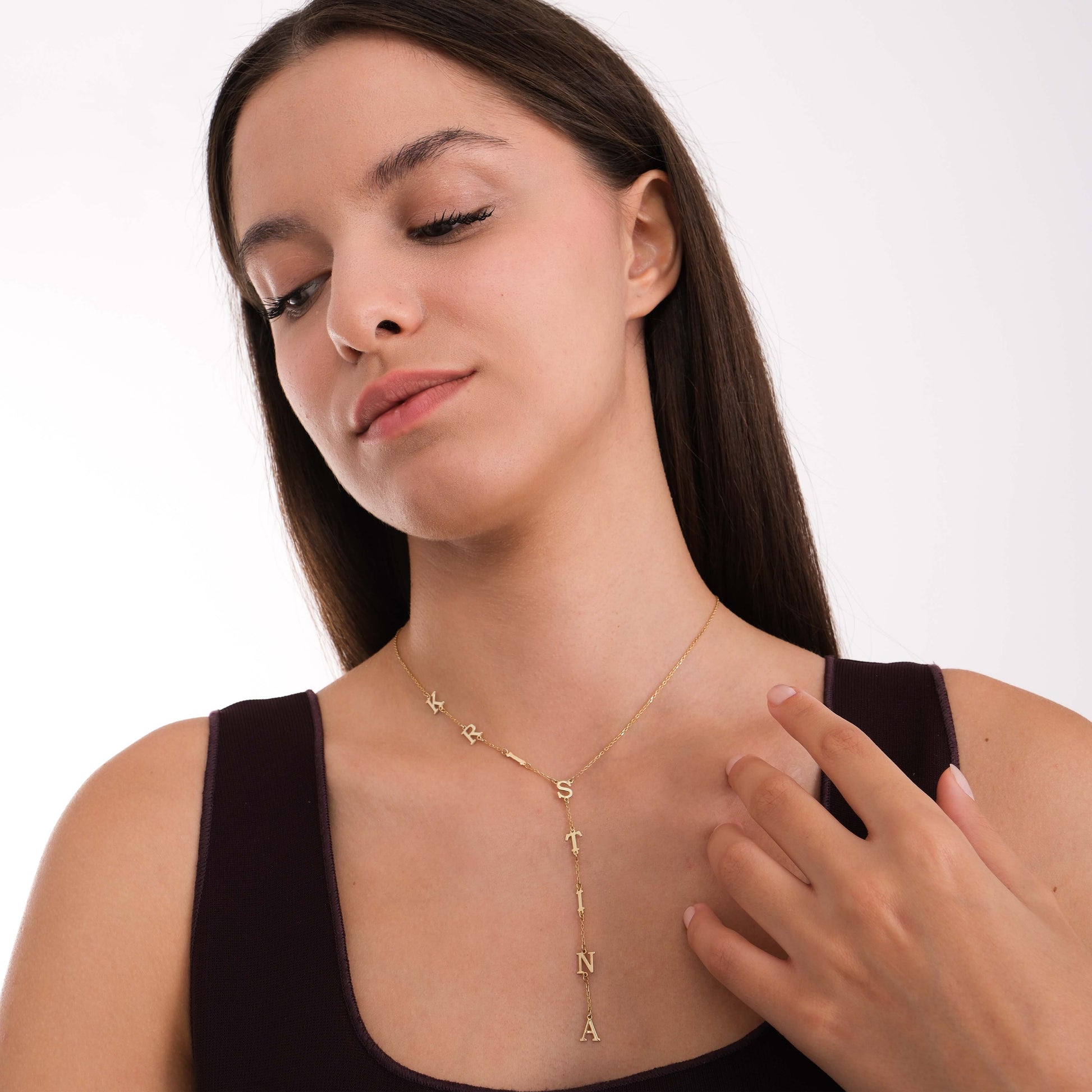 Personalized Lariat Y Necklace | 14K Solid Gold