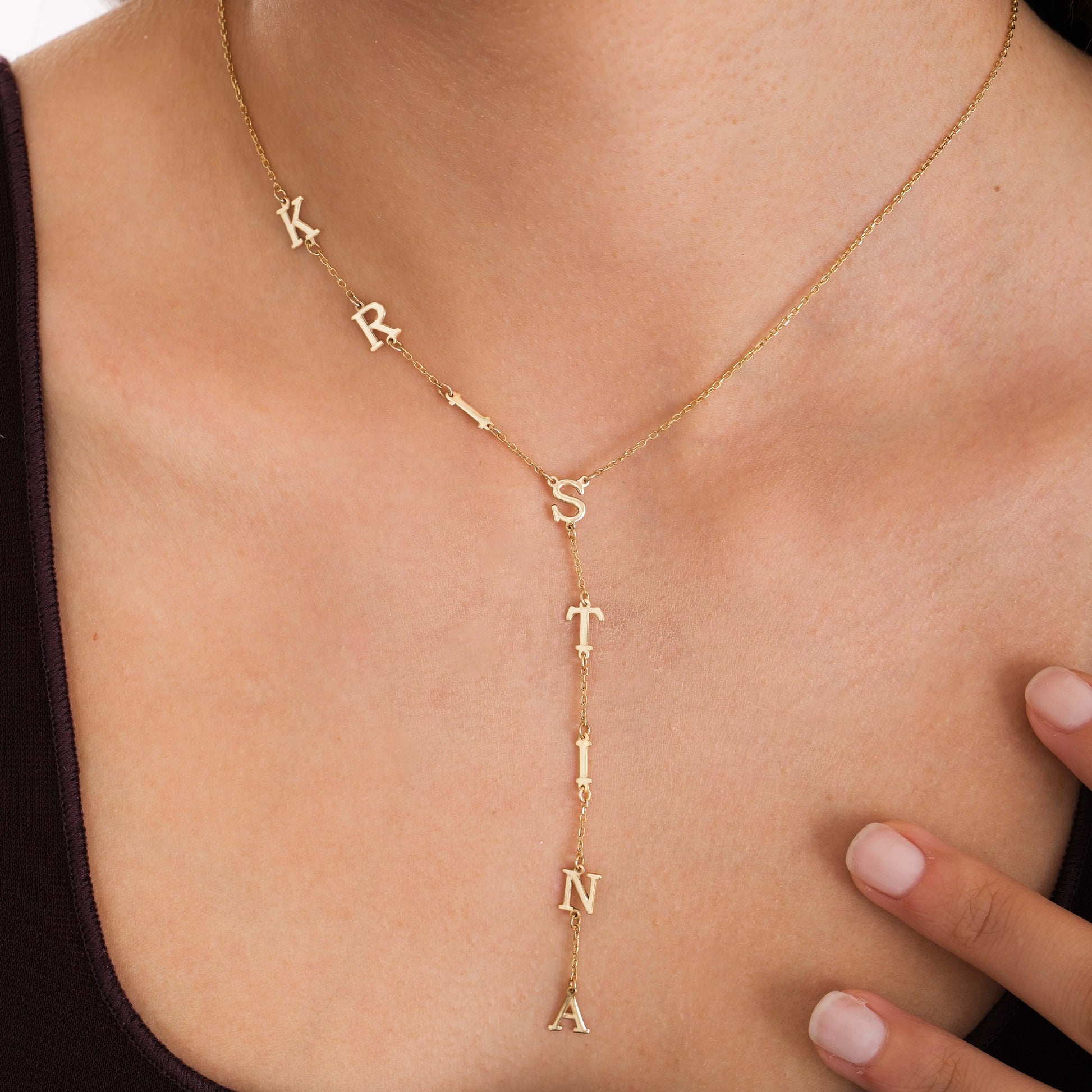 Personalized Lariat Y Necklace | 14K Solid Gold