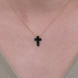 Black Cross Necklace | 14K Solid Gold