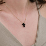 Black Cross Necklace | 14K Solid Gold