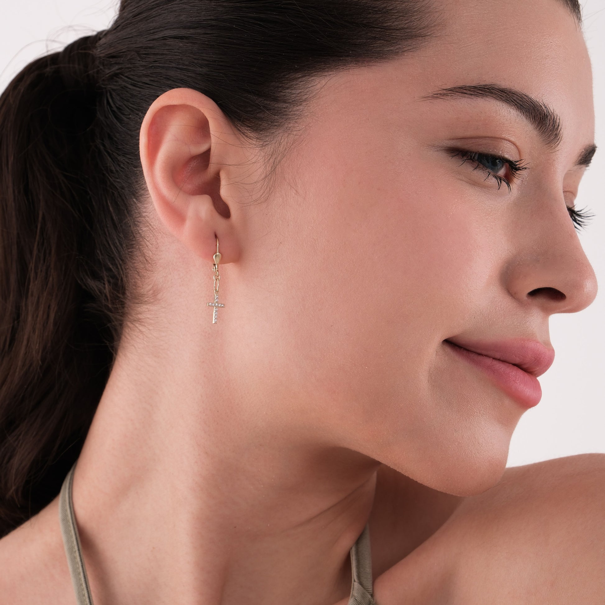 Leverback Cross Earrings | 14K Solid Gold