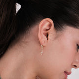 Leverback Cross Earrings | 14K Solid Gold