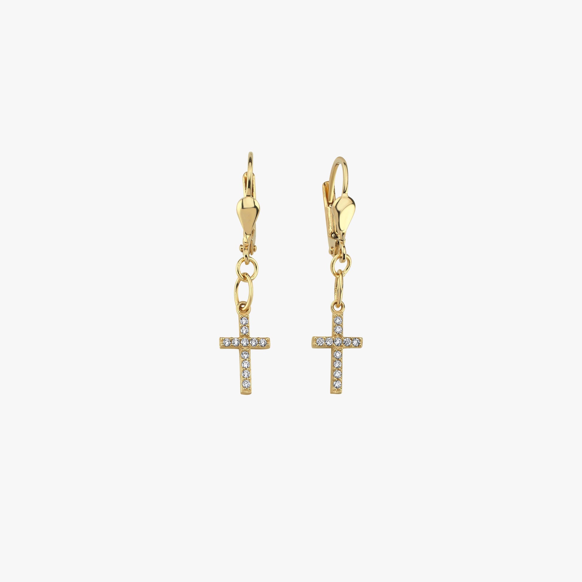 Leverback Cross Earrings | 14K Solid Gold