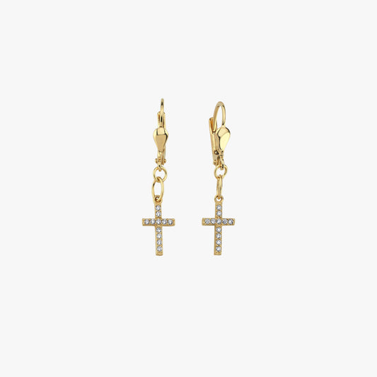 Leverback Cross Earrings | 14K Solid Gold