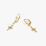 Leverback Cross Earrings | 14K Solid Gold