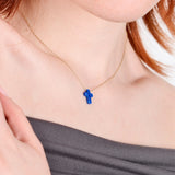 Dark Blue Opal Cross Necklace | 14K Solid Gold