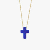Dark Blue Opal Cross Necklace | 14K Solid Gold