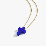 Dark Blue Opal Cross Necklace | 14K Solid Gold