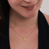 Orange Opal Cross Necklace | 14K Solid Gold