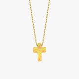 Orange Opal Cross Necklace | 14K Solid Gold