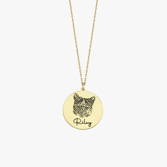 Engraved Pet Photo Necklace | 14K Gold Plated