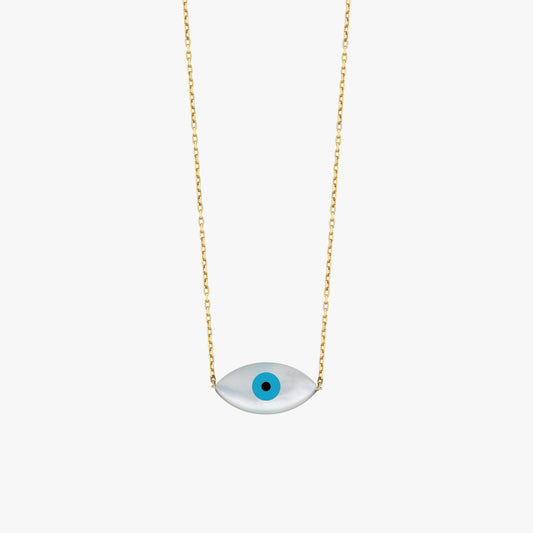 White Opal Evil Eye Necklace | 14K Solid Gold