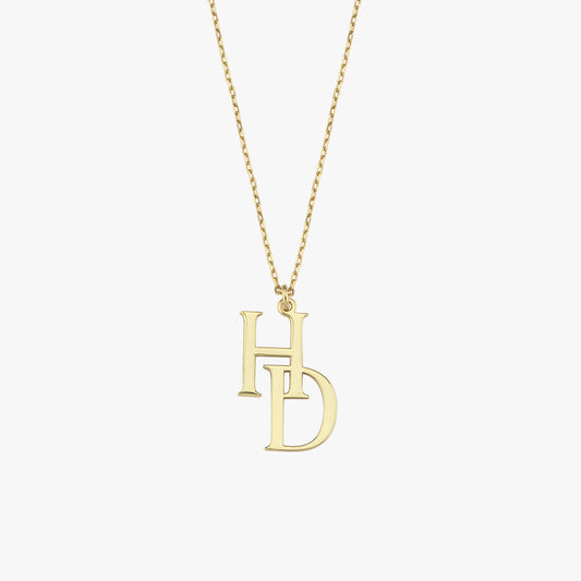 Couples Initial Necklace | 14K Solid Gold