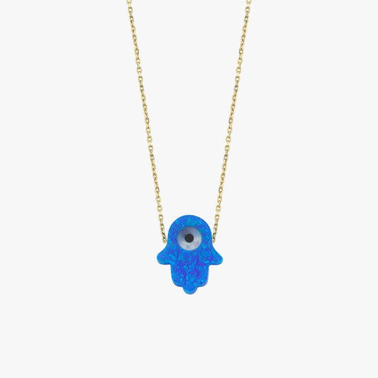 Blue Opal Hamsa Necklace | 14K Solid Gold