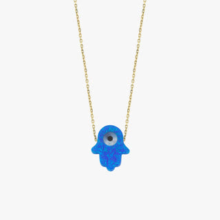 Blue Opal Hamsa Necklace | 14K Solid Gold