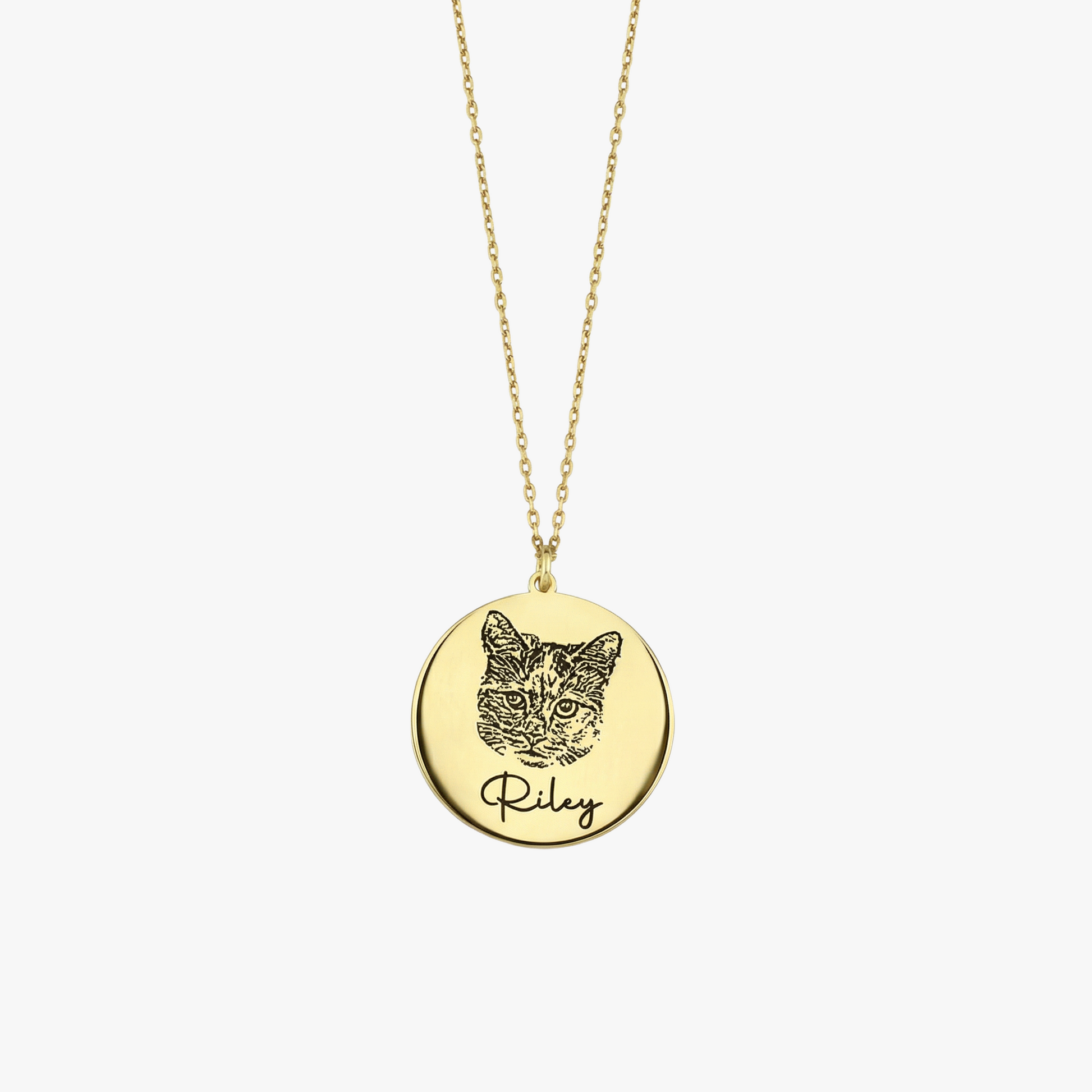 Engraved Pet Photo Necklace | 14K Solid Gold