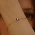 Evil Eye Bracelet | 14K Solid Gold - Mionza Jewelry-14k gold bracelet, 14k gold bracelets, 14k gold evil eye, dainty gold bracelet, evil eye bracelet, evil eye jewelry, gold bracelet women, gold evil eye bracelet, good luck bracelet, nazar bracelet gold, wish bracelet, womens 14k gold