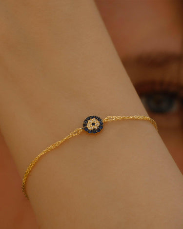 Evil Eye Bracelet | 14K Solid Gold - Mionza Jewelry-14k gold bracelet, 14k gold bracelets, 14k gold evil eye, dainty gold bracelet, evil eye bracelet, evil eye jewelry, gold bracelet women, gold evil eye bracelet, good luck bracelet, nazar bracelet gold, wish bracelet, womens 14k gold
