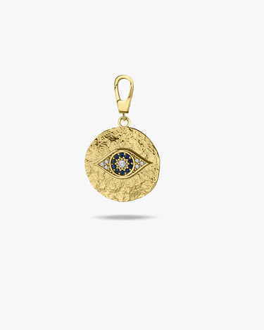 Evil Eye Pendant | 14K Solid Gold - Mionza Jewelry-charm necklace, christmas gift, disc necklace, evil eye anklet, evil eye bracelet, evil eye charm, evil eye charms, evil eye earrings, evil eye jewelry, evil eye pendant, gold charm, good luck charm, protection charm