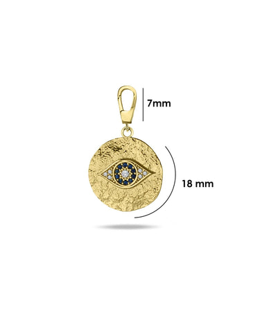 Evil Eye Pendant | 14K Solid Gold - Mionza Jewelry-charm necklace, christmas gift, disc necklace, evil eye anklet, evil eye bracelet, evil eye charm, evil eye charms, evil eye earrings, evil eye jewelry, evil eye pendant, gold charm, good luck charm, protection charm