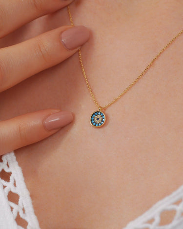 Dainty Evil Eye Necklace | 14K Solid Gold - Mionza Jewelry-14k Gold Evil eye, 14k gold necklace, 14k Solid Gold Evil, Bridesmaid Jewelry, Evil Eye Necklace, evil eye pendant, Eye Necklace, gold evil eye necklace, good luck necklace, Hamsa Necklace, Lucky Charm pendant, nazar necklace, protection necklace