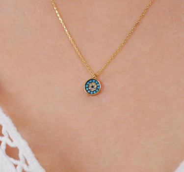 Dainty Evil Eye Necklace | 14K Solid Gold - Mionza Jewelry-14k Gold Evil eye, 14k gold necklace, 14k Solid Gold Evil, Bridesmaid Jewelry, Evil Eye Necklace, evil eye pendant, Eye Necklace, gold evil eye necklace, good luck necklace, Hamsa Necklace, Lucky Charm pendant, nazar necklace, protection necklace