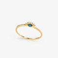 Eye Ring | 14K Solid Gold - Mionza Jewelry-bohemian gold ring, dainty gold ring, evil eye jewelry, evil eye ring, evil eye ring gold, gold evil eye, good luck ring, knuckle ring, Nazar ring, pinky ring, protection ring, simple ring, wish ring