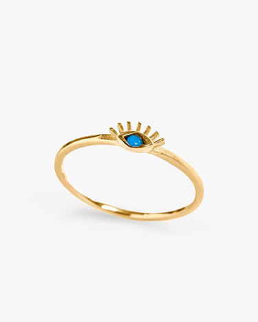 Eye Ring | 14K Solid Gold - Mionza Jewelry-bohemian gold ring, dainty gold ring, evil eye jewelry, evil eye ring, evil eye ring gold, gold evil eye, good luck ring, knuckle ring, Nazar ring, pinky ring, protection ring, simple ring, wish ring