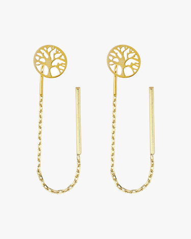 Family Tree Earrings | 14K Solid Gold - Mionza Jewelry-bar earrings, bridesmaid gifts, Dangle drop earrings, Dangle Earrings, Family Tree Earrings, Geometric Earrings, gift for mom, Gold Drop Earrings, minimalist jewelry, Mothers Day Gifts, Threader Earrings, Tree Ear Threader, wedding jewelry