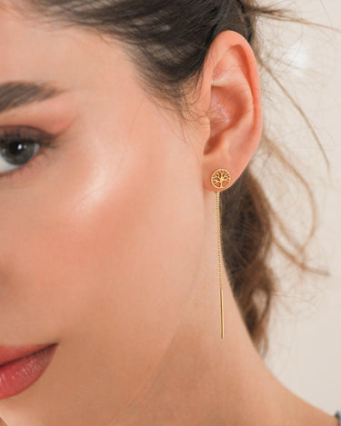 Family Tree Earrings | 14K Solid Gold - Mionza Jewelry-bar earrings, bridesmaid gifts, Dangle drop earrings, Dangle Earrings, Family Tree Earrings, Geometric Earrings, gift for mom, Gold Drop Earrings, minimalist jewelry, Mothers Day Gifts, Threader Earrings, Tree Ear Threader, wedding jewelry