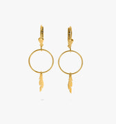 Feather Earrings | 14K Solid Gold - Mionza Jewelry-charm earrings, Dainty Gold Earrings, Dangle drop earrings, Dangle Earrings, Dangling Earrings, Feather Earrings, Geometric Earrings, Gold Drop Earrings, Gold Earrings, Hoop Earring, Hoop Earrings, Leverback Earrings, minimalist jewelry