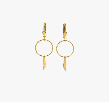 Feather Earrings | 14K Solid Gold - Mionza Jewelry-charm earrings, Dainty Gold Earrings, Dangle drop earrings, Dangle Earrings, Dangling Earrings, Feather Earrings, Geometric Earrings, Gold Drop Earrings, Gold Earrings, Hoop Earring, Hoop Earrings, Leverback Earrings, minimalist jewelry