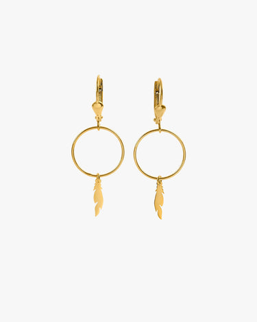 Feather Earrings | 14K Solid Gold - Mionza Jewelry-charm earrings, Dainty Gold Earrings, Dangle drop earrings, Dangle Earrings, Dangling Earrings, Feather Earrings, Geometric Earrings, Gold Drop Earrings, Gold Earrings, Hoop Earring, Hoop Earrings, Leverback Earrings, minimalist jewelry