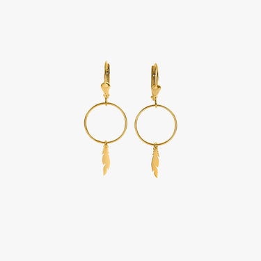 Feather Earrings | 14K Solid Gold - Mionza Jewelry-charm earrings, Dainty Gold Earrings, Dangle drop earrings, Dangle Earrings, Dangling Earrings, Feather Earrings, Geometric Earrings, Gold Drop Earrings, Gold Earrings, Hoop Earring, Hoop Earrings, Leverback Earrings, minimalist jewelry