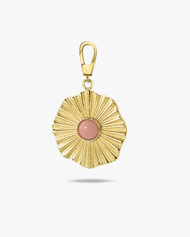 Flower Charm | 14K Solid Gold - Mionza Jewelry-14k gold pendant, charm bracelet, disc charm, flower charms, flower pendant, gold charm, gold charm necklace, gold coin charm, gold coin pendant, gold disc necklace, good luck charm, valentines day gift