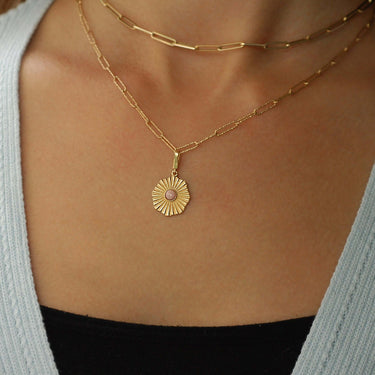 Flower Charm | 14K Solid Gold - Mionza Jewelry-14k gold pendant, charm bracelet, disc charm, flower charms, flower pendant, gold charm, gold charm necklace, gold coin charm, gold coin pendant, gold disc necklace, good luck charm, valentines day gift